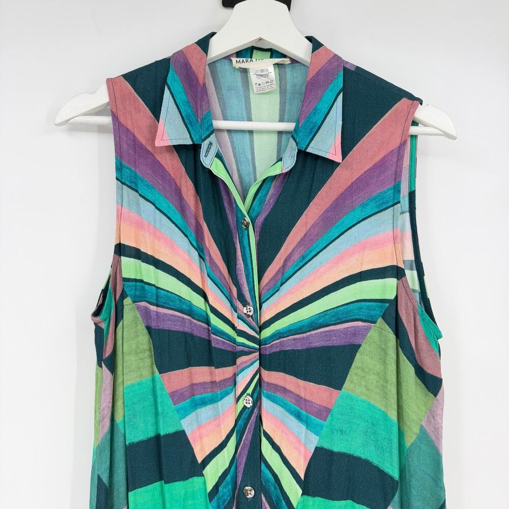 Mara Hoffman | Prism Kaleidoscope Technicolor Tribal Maxi Shirt Dress S - Picture 5 of 13